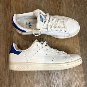 Adidas‎ Mens Stan Smith J Athletic Shoes 5.5 White Blue S74778 Low Top Sneakers